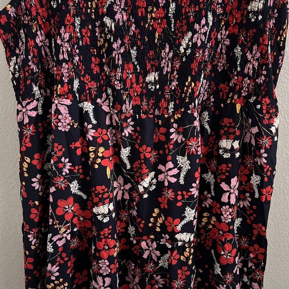 Bloom Chic Sz 28 Dress Midi Floral Mock Neck Sleeveless New Smocked - Picture 3 of 9